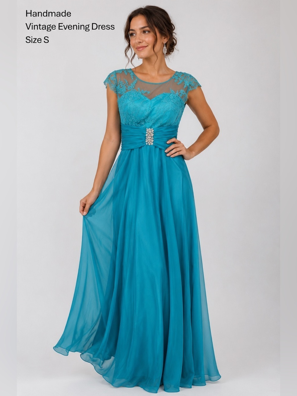 Handmade vintage lace whimsigoth romantic gown fashion style evening dress/S